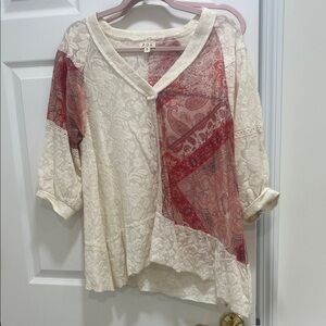 POL Cream and Red Lace Blouse
